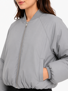 <b>Womens</b> Grey Suede Heated Bomber Puffer Jacket <b>Winter</b> Quilted Lightweight Insulated Outerwear Full Zip Warm <b>Padded</b> <b>Coat</b> - Product Image 4