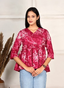 Túnica de Algodón de Alta Calidad con Diseño Floral, Estilo Jaipur, Manga 3/4, Estampado de Algodón Ecológico y Ético, Ropa de Verano para Resort - Product Image 5