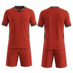 Conjunto de Uniforme de Fútbol Sublimado para Hombre, Camiseta Roja con Cuello en V, Manga Corta, Poliéster que Absorbe la Humedad, Pantalones Cortos con Cintura Elástica - Product Image 3