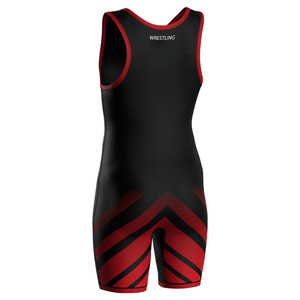 Men's Black Red Geometric Wrestling Singlet V-Neck Sleeveless Fitted Spandex <b>Polyester</b> Moisture Wicking Adult Size - Product Image 2