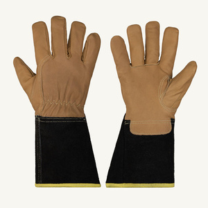 Gants de soudage TIG en cuir de chèvre et croûte de cuir de vache de qualité supérieure, résistants à la chaleur, à manchette longue, pour la sécurité industrielle et la protection des mains - Product Image 1