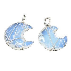 Cristal minéral naturel pierres de guérison opale lune fil Wrap pendentif en gros grande pierre gemme enveloppé pendentif pour bijoux Fengshui produits de pierre de guérison - Product Image 1