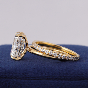 Ensemble de bagues de fiançailles en diamant de laboratoire taille radiant 4 carats, plaqué rhodium or jaune 14 carats (certifié IGI) pour mariage et soirée - Product Image 3
