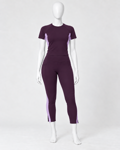 <b>Women's</b> 2 Piece Workout Set <b>Short</b> Sleeve Top Mid Waist Knitted Quick Dry Breathable <b>Leggings</b> Solid Pattern Custom Private Label - Product Image 5