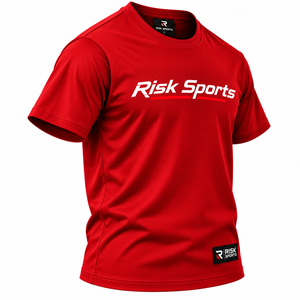 T-shirt de sport pour homme rouge, col rond, manches courtes, séchage rapide, respirant, 100% coton, tissu 140g, vêtements d'entraînement pour équipe - Product Image 3