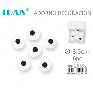 Ornamento decorativo per occhi ILAN 3,5 cm 6 pezzi per artigianato e cucito - Product Image 3