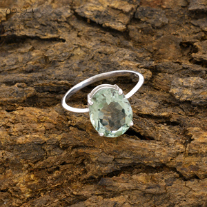 Produit le plus vendu : Bague solitaire en améthyste verte ovale facettée 9x11mm, en argent sterling 925 avec placage poli miroir, bijoux - Product Image 5