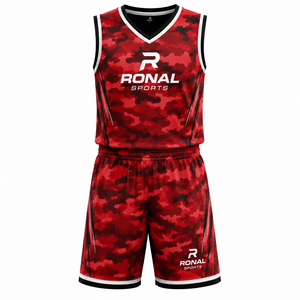 ชุดเสื้อบาสเก็ตบอล RONAL SPORTS สีแดงลายพราง แขนกุด คอวี ระบายเหงื่อได้ดี ชุดกีฬาสำหรับผู้ใหญ่ ราคาพิเศษ - Product Image 1