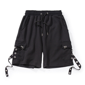 Men's Cotton Fleece Cargo Shorts Streetwear Metal Eyelet Strap Drawstring <b>Elastic</b> Waist Multi-Pocket Wholesale OEM Custom - Product Image 1