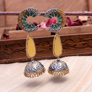 Indian Handmade Two Tone Gold Silver Plated Long Jhumka Earrings Designer Ethnic Jewelry for Women <b>Wedding</b> Party Favor Wholesale - Product Image 5