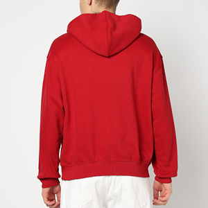 เสื้อฮู้ดซิปสีแดงสำหรับผู้ชาย แบรนด์ของคุณเอง ทรงโอเวอร์ไซส์ ผ้าฝ้ายฟลีซ 100% ลายพิมพ์ตามสั่ง กระเป๋าหน้า - Product Image 2