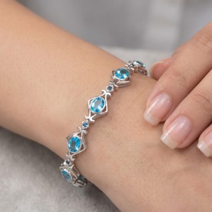 Vintage 925 Sterling Silver Blue Topaz <b>Bracelet</b> | Natural <b>Gemstone</b> Shiny Elegant Women's Classic Everyday Wear Jewelry AAA - Product Image 4