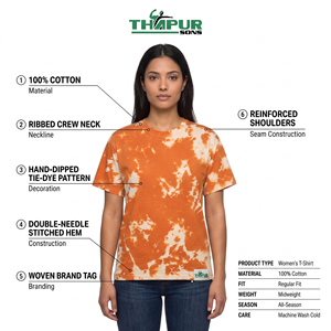 Camiseta de Manga Corta con Cuello Redondo y Estampado Tie-Dye Naranja 100% Algodón para Mujer - Product Image 5