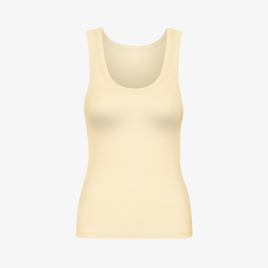 Women's Cream Knitted Tank <b>Top</b> Scoop Neck Solid Color Casual Wear Breathable Regular Length 100% Cotton - Product Image 1