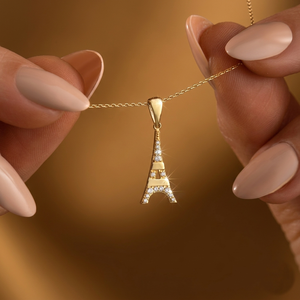 <b>Solid</b> 925 Sterling <b>Silver</b> 18K Yellow Gold Plated Christian Minimalist Eiffel Tower <b>Necklace</b> Women's Travel Gift French Charm - Product Image 6