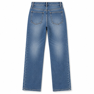 Jeans de mezclilla de cintura alta y pierna recta para mujer, con presillas para cinturón, azul medio, al por mayor - Product Image 2