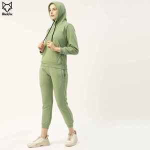 Survêtement à capuche vert pour femme BlackFox, couleur unie, coton, décontracté, coupe classique, pour l'automne - Product Image 2
