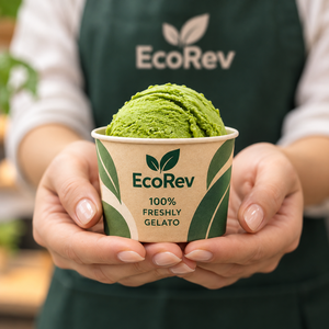 ถ้วยไอศกรีมกระดาษแบบผนังเดียว EcoRev ลายใบไม้ พิมพ์ดิจิทัล ย่อยสลายได้ เกรดสำหรับอาหาร บรรจุภัณฑ์จากวัสดุรีไซเคิล ผลิตตามสั่ง - Product Image 2
