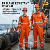 Combinaison ignifuge FR antistatique, certifiée anti-arc électrique, haute visibilité orange, réfléchissante, conforme aux normes NFPA 2112 et EN ISO 11612, pour le travail dans l'industrie pétrolière et gazière.