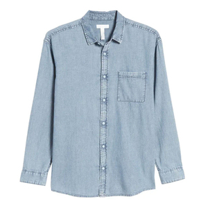 Chemise en jean légère et douce en mélange de coton pour homme, avec logo imprimé sur le devant, vente en gros, vêtements personnalisés pour homme, surchemises en denim - Product Image 4