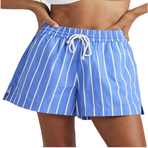 Shorts de Algodón a Rayas para Mujer, Cintura Elástica con Cordón Ajustable, Corte Holgado Informal, Transpirables, Tejidos - Product Image 6