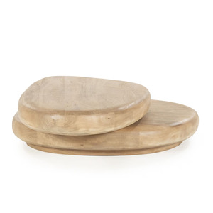 Table basse de salon moderne en bois de manguier massif, forme organique, rotation à 360 degrés, fabrication artisanale, finition naturelle et brune - Product Image 2