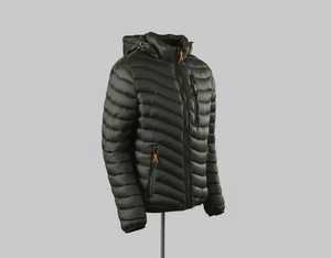 Chaqueta Acolchada con Capucha para Hombre, Color Verde Oliva, Cortavientos, Informal, para Invierno, Cierre de Cremallera, Corte Regular, Color Sólido - Product Image 2