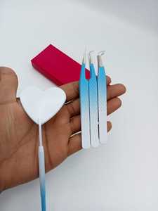 Ensemble professionnel de 3 pinces à cils en acier inoxydable avec miroir en forme de cœur, pointe inclinée de précision, fabricant OEM - Product Image 2