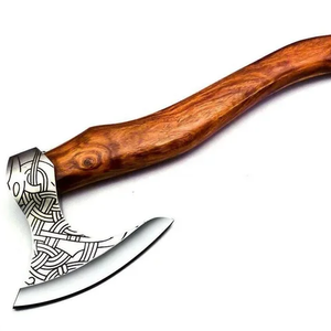 Hacha vikinga de acero con alto contenido de carbono, diseño de última generación, mango de madera de palisandro, funda de cuero, espalda recta, hacha vikinga muy vendida. - Product Image 3