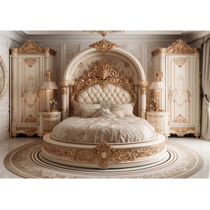 Grand Baroque Style Round Bed with Ornate <b>Wardrobes</b> Luxury Victorian Round Bed Set with Ornate <b>Wardrobe</b> for Villa & Hotel USA - Product Image 1