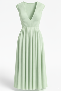 Vestido de Verano para Mujer de Alta Calidad, Diseño Elegante, Minimalista, Recto, de Manga Corta y Cuello Redondo, Tejido de Punto Acanalado - Product Image 6