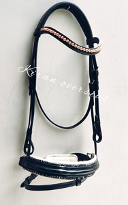 Bridon de cheval en cuir véritable de haute qualité avec cristaux or rose sur le nezier pour l'équitation Kirans Overseas Ko-2030 - Product Image 3