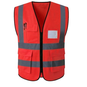 <b>Top</b> Quality Hi Visibility Red Safety Vest with <b>Reflective</b> Stripes and Multiple Pockets Unisex Workwear - Product Image 5