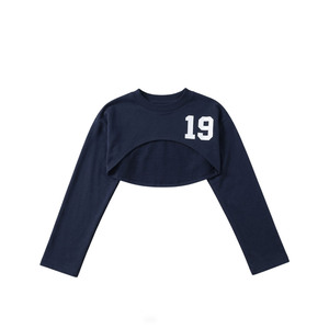 Premium Layered <b>Shrug</b> Extreme Crop <b>women's</b> shirt Long Sleeve Crew Neck Custom Number Print Cotton Varsity Graphic Bolero Top OEM - Product Image 4