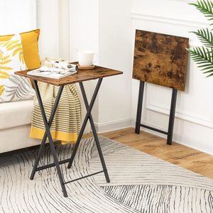 Set of 2 <b>Rustic</b> Brown Industrial Snack Tray <b>Tables</b> for Small Spaces -olding TV <b>Coffee</b> <b>Tables</b> for Eating at Couch - Product Image 2