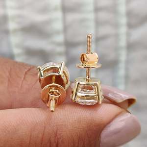 Pendientes de plata de ley 925 con moissanita redonda, color D, VVS, con cierre de rosca, solitarios, para mujeres y hombres - Product Image 5