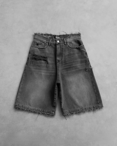 Shorts en jean tricoté respirant noir et gris pour homme, coupe oversize, style streetwear, décontracté, ample, écologique, séchage rapide, été - Product Image 3