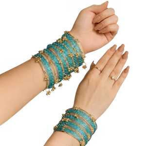 Bracelets en verre traditionnels du Cachemire, multicolores, plaqués or, ensemble de bijoux de mariage, couleurs personnalisées disponibles - Product Image 1