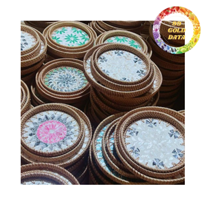 Plateau de service rond en rotin naturel fait main avec poignées découpées, écologique, pour petit-déjeuner, fournisseur en gros, Vietnam - Product Image 3