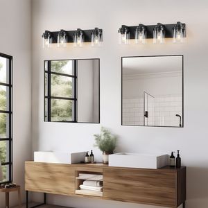 Lampada da Bagno a 4 Luci Nero Opaco con Paralume in Vetro Trasparente, Illuminazione Premium per Specchio e Mobile da Bagno - Product Image 3