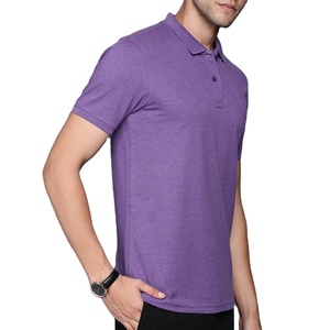 Polo de Punto de Algodón de Manga Corta Morado para Hombre, Diseño Transpirable de Color Sólido, Corte Regular - Product Image 4