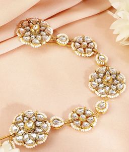 Chaîne de cheveux de mariée élégante et classique plaquée or, réglable, avec embellissement en strass, pour mariage, accessoire de coiffure pour femmes - Product Image 3