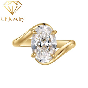 Anillo de compromiso de oro amarillo de 14K con diamante ovalado cultivado en laboratorio, banda curva envolvente de cuatro puntas, joyería nupcial para mujer - Product Image 4