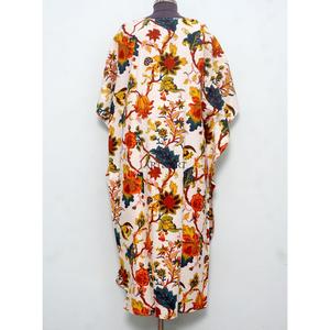 High Quality Custom Block Printing Fabric Kaftan <b>Dress</b> Drawstring Tie Waist Design Loose Fit Long Summer Beach Women's Kaftan - Product Image 5