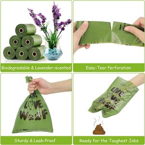 Sac à excréments vert parfumé de haute qualité pour chiens et chiens, sac à excréments en plastique gratuit, sac à excréments pour chats - Product Image 2