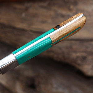 Couteau de chef de qualité supérieure en acier damas argenté avec manche en bois brun naturel et vert turquoise, couteau de cuisine tranchant - Product Image 5
