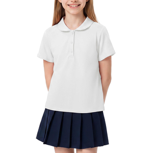 Girls <b>Pink</b> Peter Pan Collar Short Sleeve <b>Polo</b> <b>Shirts</b> Children School Uniform Tops - Product Image 6