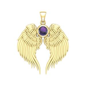 Amethyst Quartz Guardian Angel Wing Birthstone Pendant Silver Plated with Round Crystal 3 cm Wing Charm <b>Necklace</b> Jewelry - Product Image 5