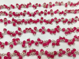 Brass Ruby 3mm Rondelle Faceted Dangling Beaded <b>Wire</b> Wrapped Cluster Chains for Jewellery Making Sold Per Foot - Product Image 3