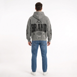 Sweat à capuche vintage oversize de marque OEM pour homme, 100 % coton French Terry, streetwear, avec poche avant et design à manches flamboyantes - Product Image 5